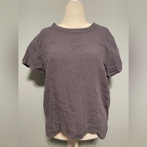Petalura Gray Relaxed Short Sleeve Tee Minimalist 100% Linen Top Cozycore XL